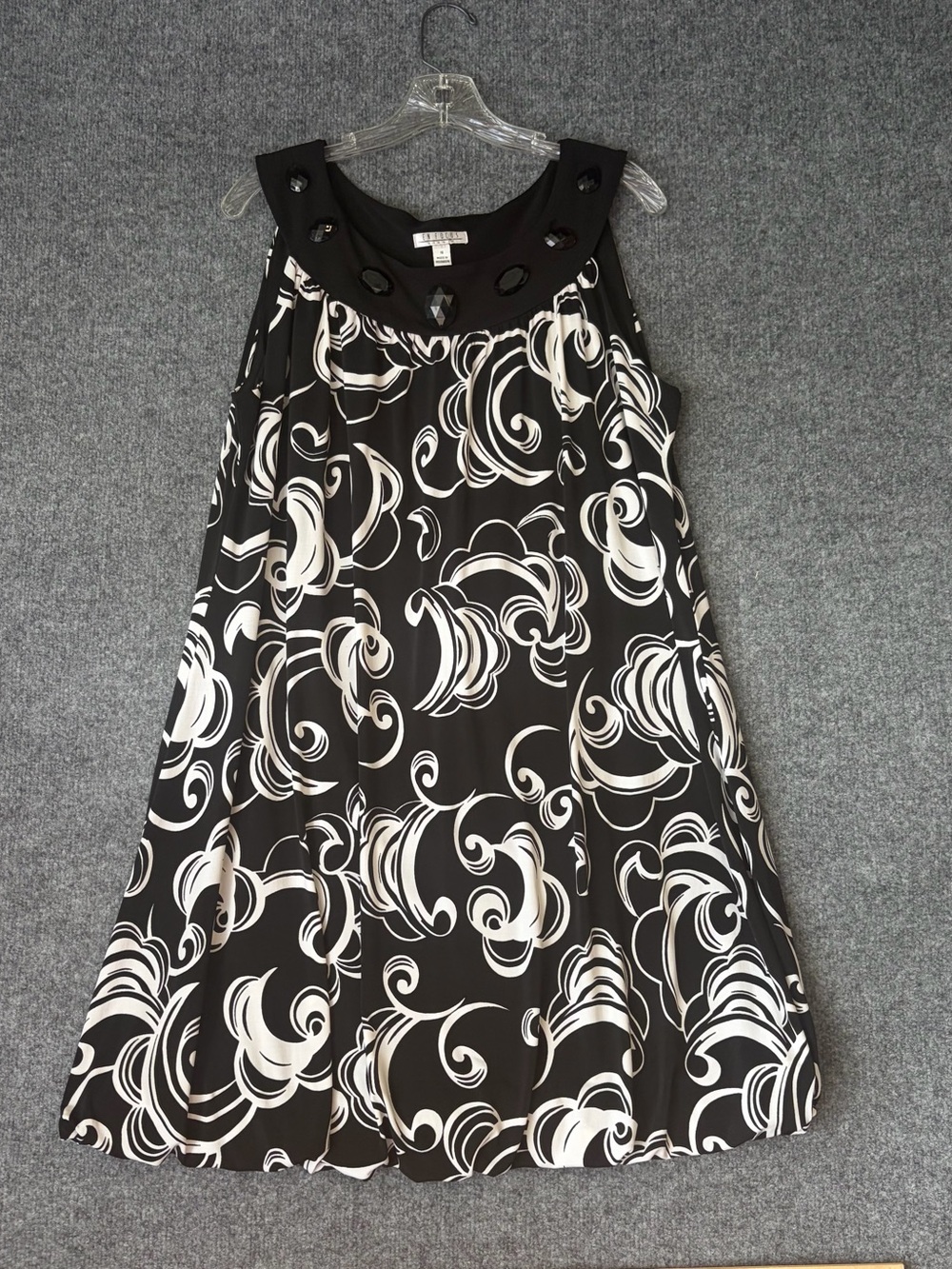 Enfocus Studio Black and White Sleeveless Midi Dress with Swirl Print